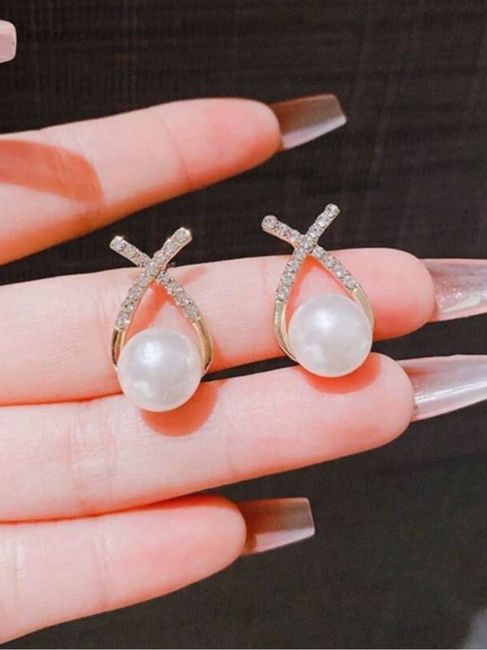 3for$20 1 Pair Fashionable Criss-Cross Rhinestone & Pearl Stud Earrings